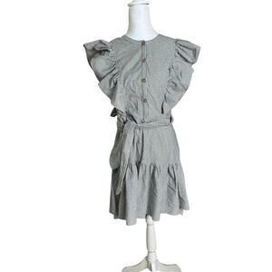 SAYLOR Womens Flutter Sleeve Stripe Dress Belted Cottagecore Coastal Chic Sz M